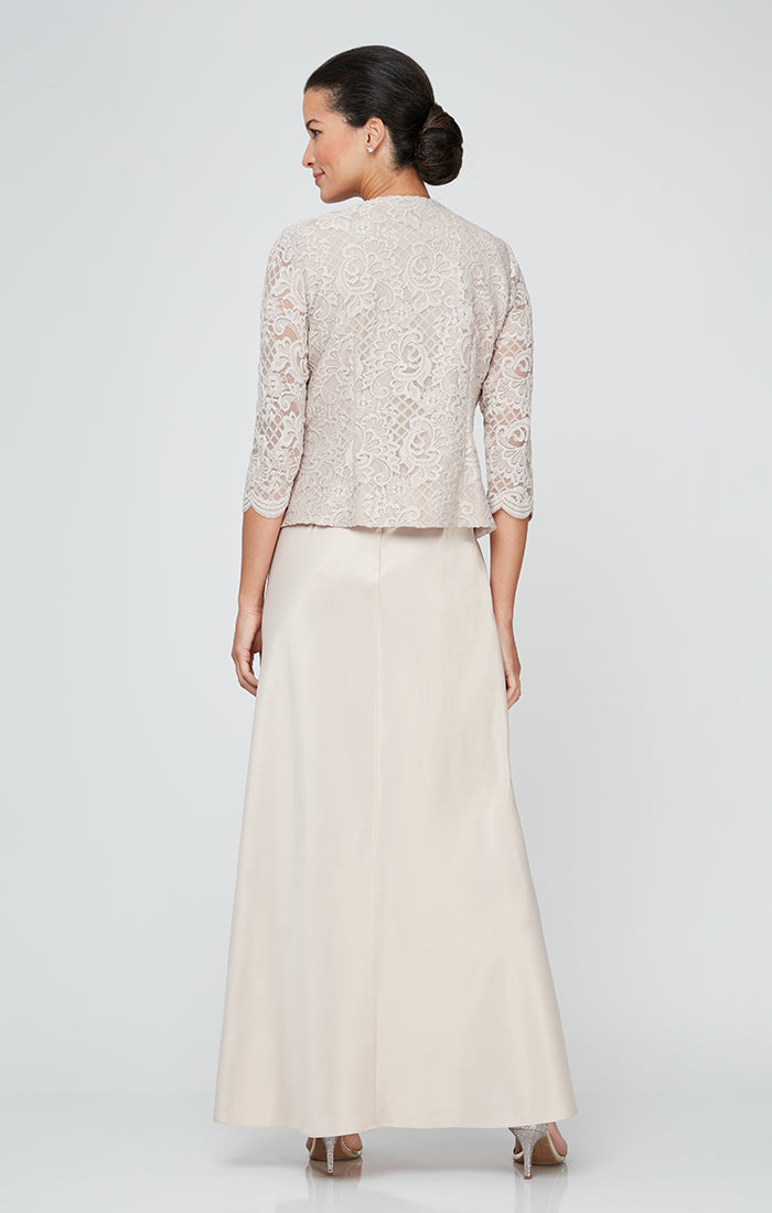 Mother of the Bride Dresses Long Petite Glitter Lace Mother of the Bride Jacket Dress Taupe
