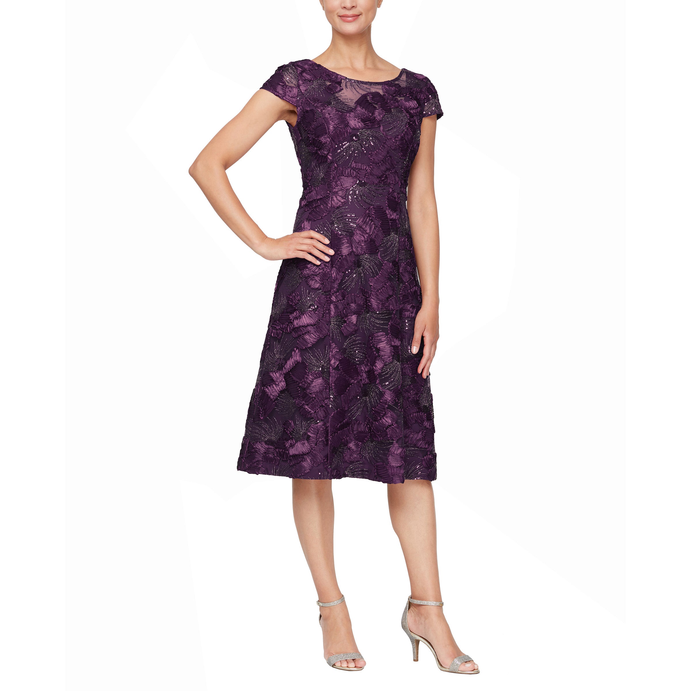 Cocktail Dresses Short Cap Sleeve Formal Dress Eggplant