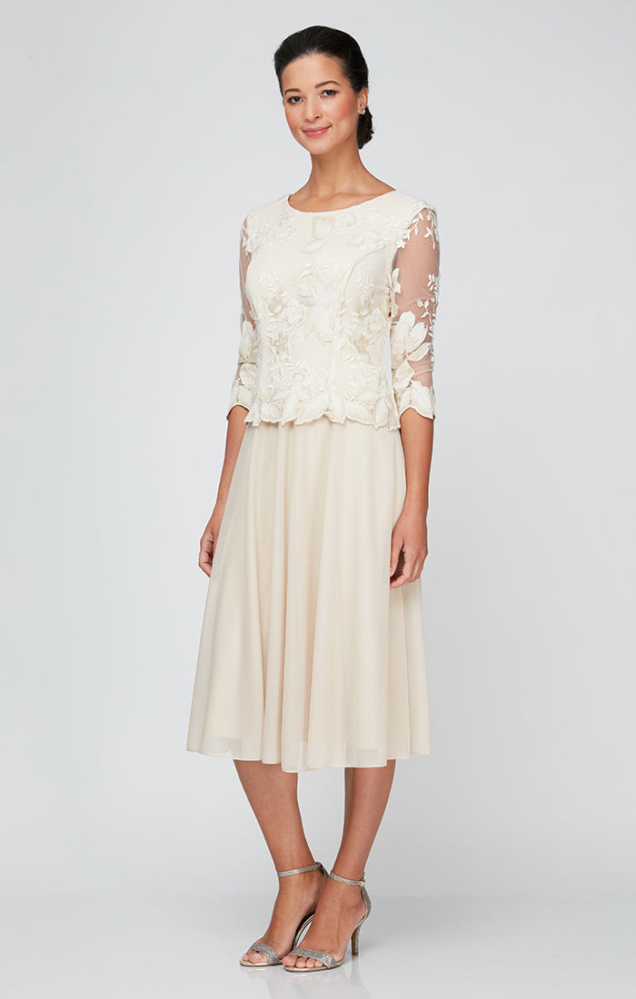 Alex Evenings 82122420 Petite Short Tea Length Cocktail Mother of the Bride A Line Dress