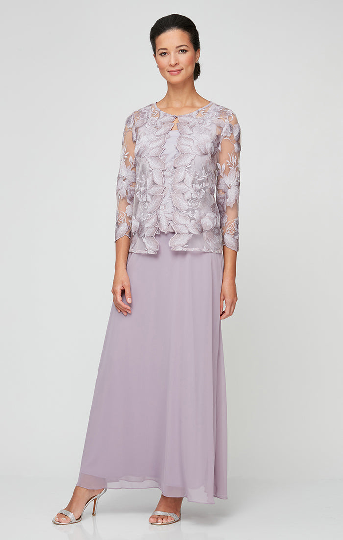 Alex Evenings Petite Size Long Embroidered Lace 2-Piece Jacket Dress, Womens, 12P, Smokey Orchid Alex Evenings Petite Size Long Embroidered Lace 2-Piece Jacket Dress, Womens, 12P, Smokey Orchid