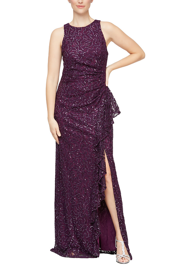 Formal Dresses Long Formal Petite Ruffle Lace Evening Dress Plum