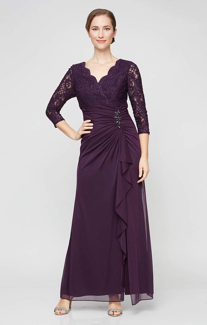 Alex Evenings 82122469 Beaded Petite Long Formal Mother of the Bride A Line Dress