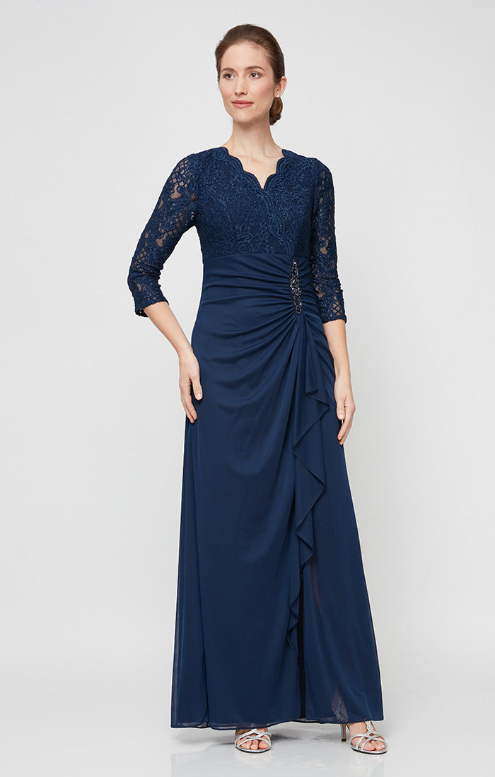 Mother of the Bride Dresses Beaded Petite Long Formal Mother of the Bride A Line Dress Navy