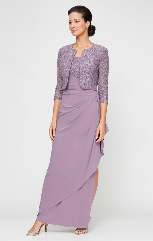 Mother of the Bride Dresses Petite Mother of the Bride Long Formal Lace Jacket Dress Icy Orchid