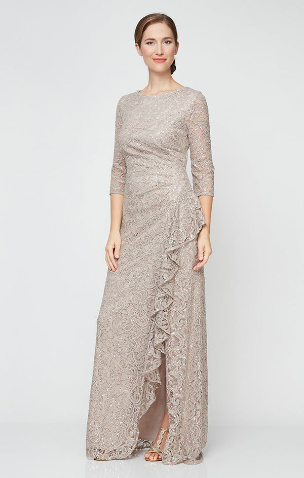 Alex Evenings 82122476 A Line Sequin Mother of the Bride Ruffle Long Formal Petite Dress