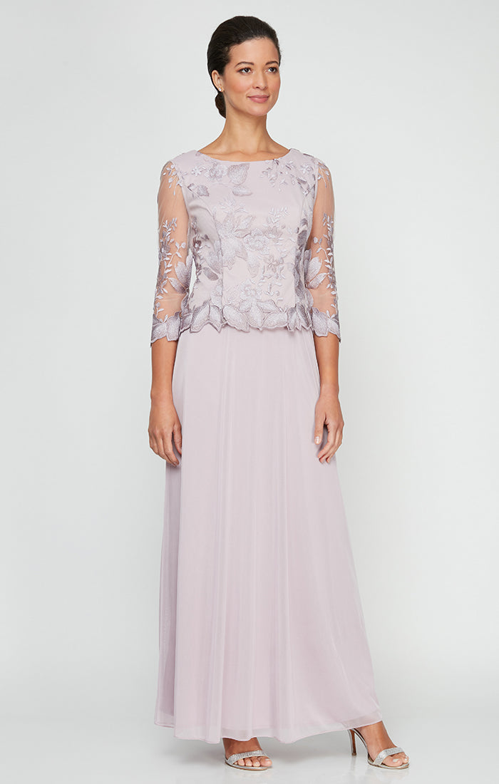 Alex Evenings A-Line Embroidered Tulle & Chiffon Dress with Scallop Detail SMOKEY ORCHID / 4 Alex Evenings A-Line Embroidered Tulle & Chiffon Dress with Scallop Detail SMOKEY ORCHID / 4