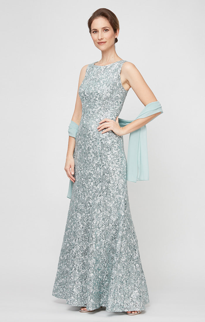 Alex Evenings Women's Petite Long Sleeveless Dress with Shawl Alex Evenings Women's Petite Long Sleeveless Dress with Shawl
