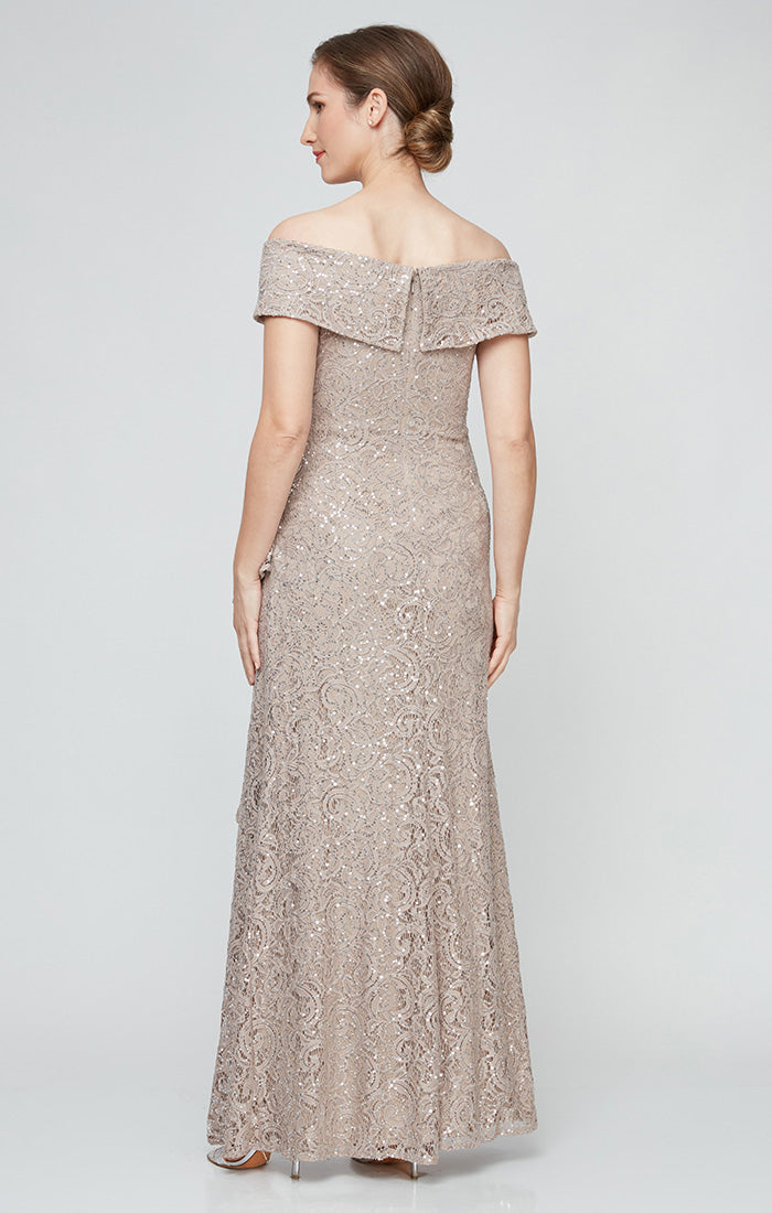 Alex Evenings 81122594 Long Ruffle Formal Sequin Lace Evening Dress