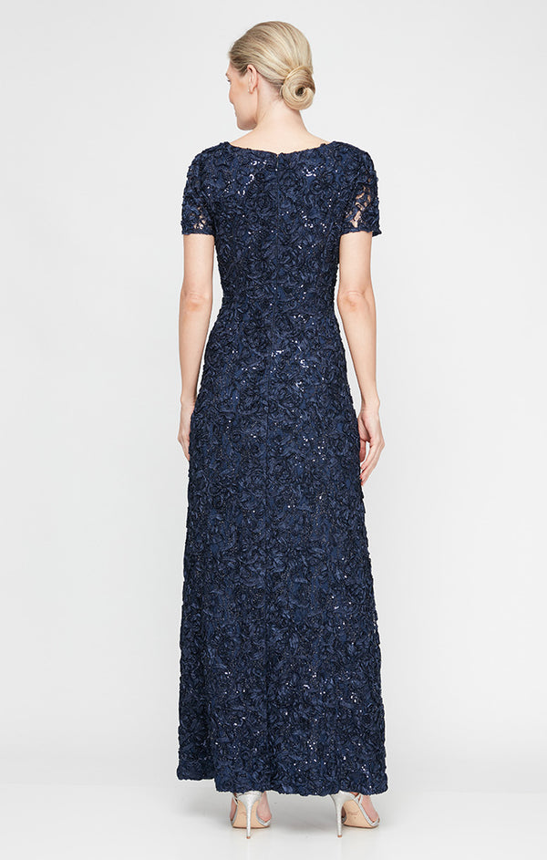 Navy Scoop Neck Floor-Length Lace Formal Gown Sequin A Line Dress Alex Evenings 84122670