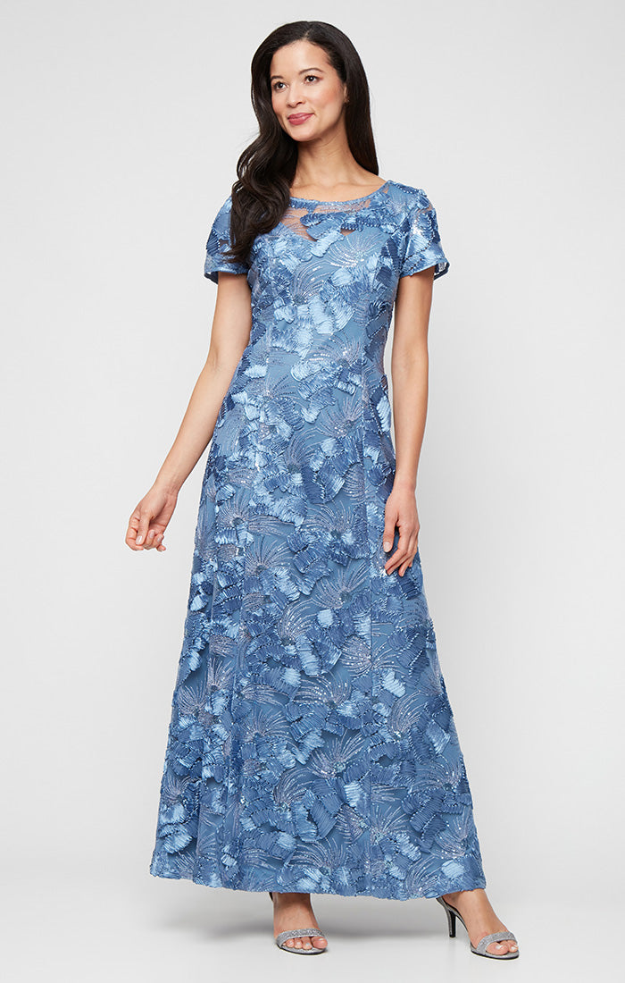 Alex Evenings Soutache A-Line Dress with Short Sleeves CHAMPAGNE / 8 Alex Evenings Soutache A-Line Dress with Short Sleeves CHAMPAGNE / 8