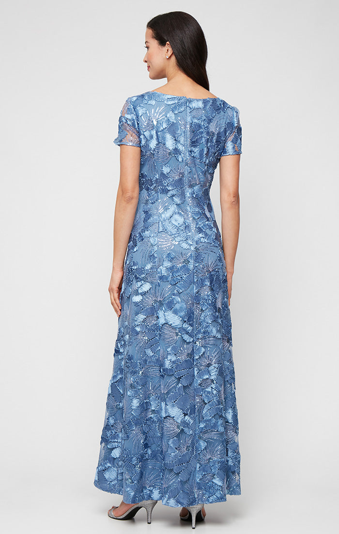 knee length dresses for ladies Alex Evenings Soutache A-Line Dress with Short Sleeves Champagne / 8