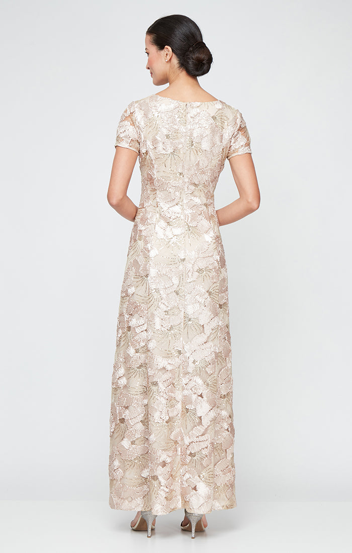 Alex Evenings Soutache A-Line Dress with Short Sleeves CHAMPAGNE / 8