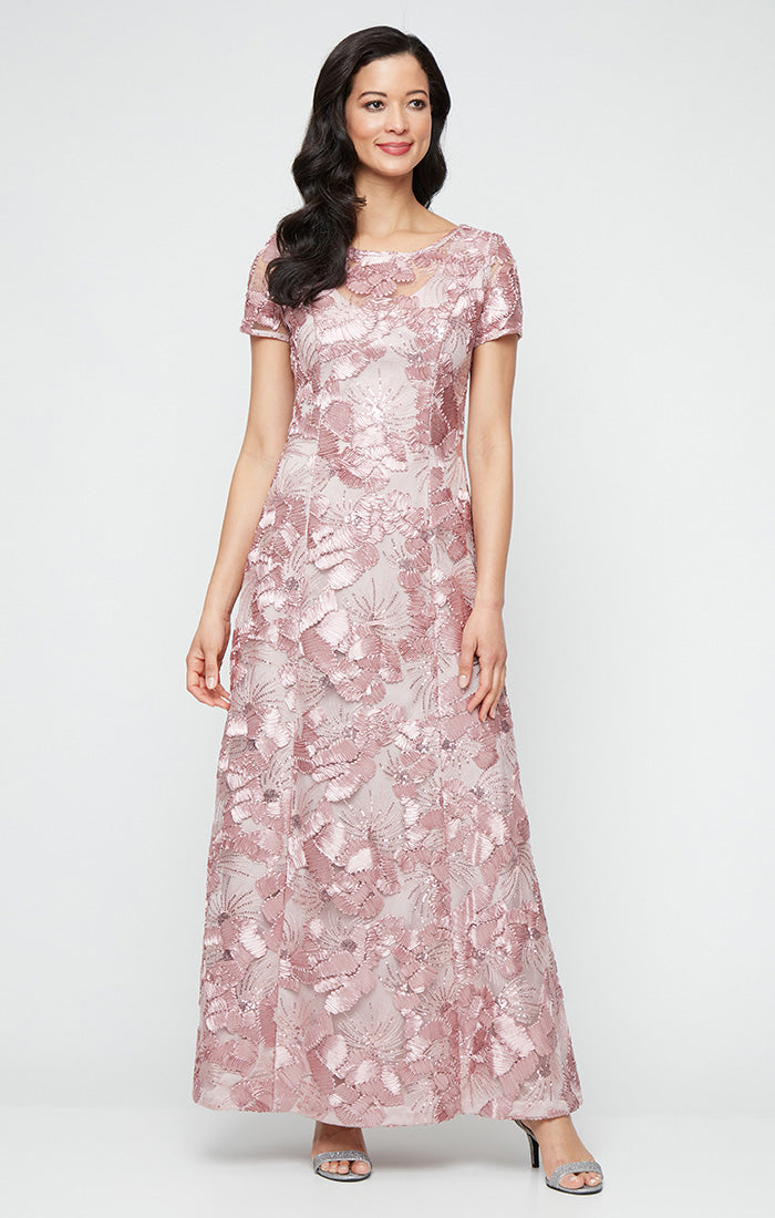 Alex Evenings Soutache A-Line Dress with Short Sleeves CHAMPAGNE / 8 Alex Evenings Soutache A-Line Dress with Short Sleeves CHAMPAGNE / 8