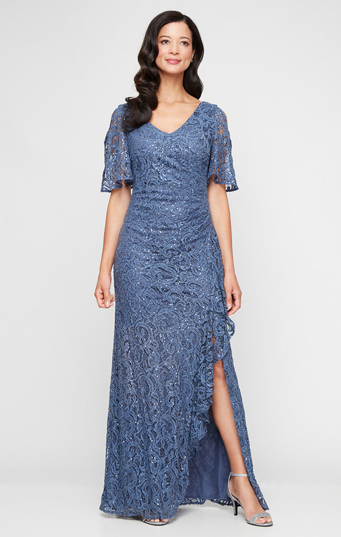 Plus Size Dresses Sequin Long Formal Plus Size Lace Dress Wedgewood