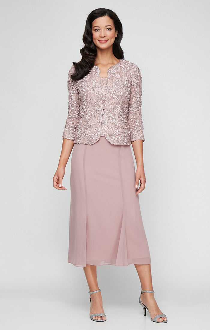 Alex Evenings 81122689 Cocktail Tea Length Button Jacket Dress