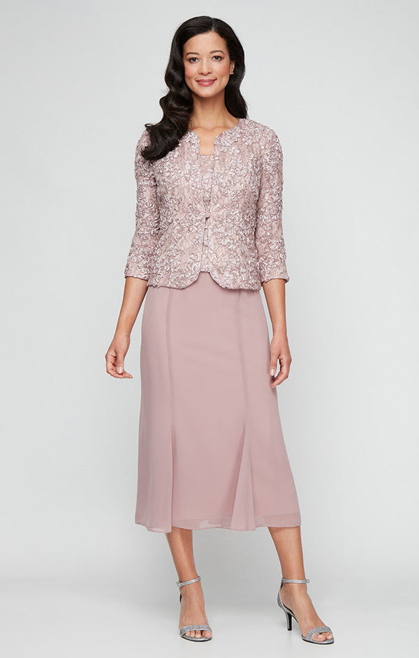 Alex Evenings 81122689 Cocktail Tea Length Button Jacket Dress