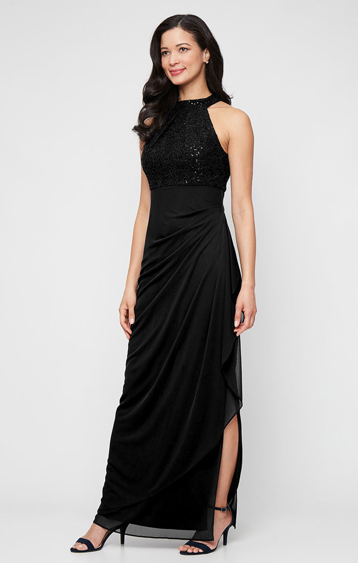 Halter Floor-Length Chiffon Formal Evening Sheath Gown Alex Evenings 81122714