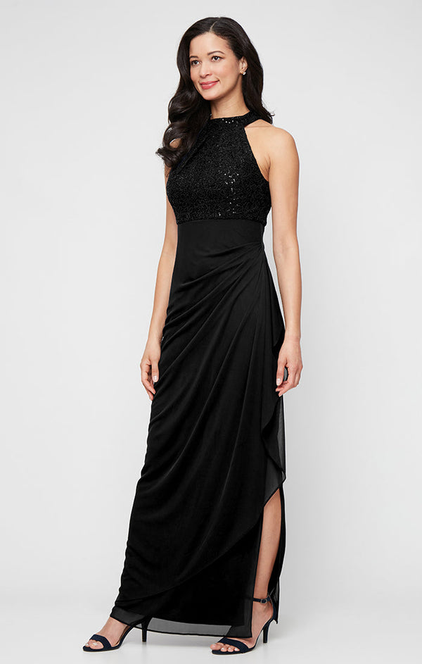 Halter Floor-Length Chiffon Formal Evening Sheath Gown Alex Evenings 81122714