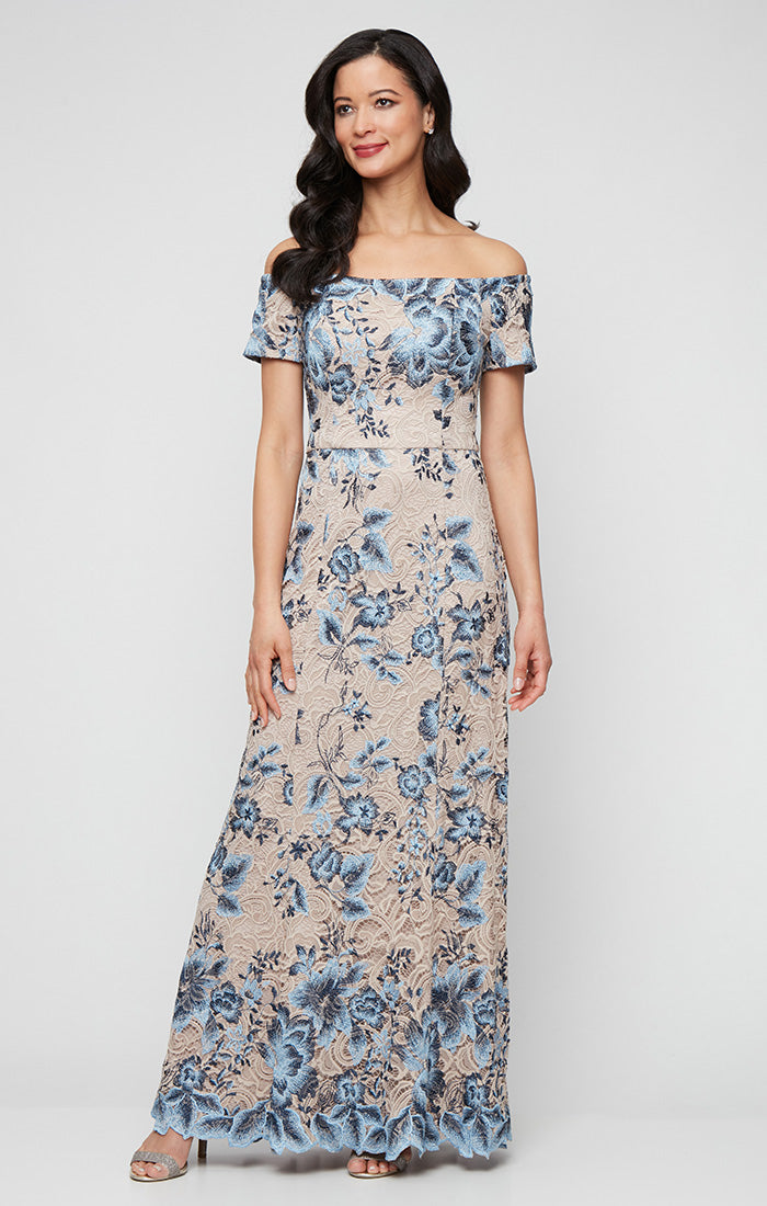 Alex Evenings Women's Off-The-Shoulder Lace A-Line Dress - BUFF - Size 6 Alex Evenings Women's Off-The-Shoulder Lace A-Line Dress - BUFF - Size 6