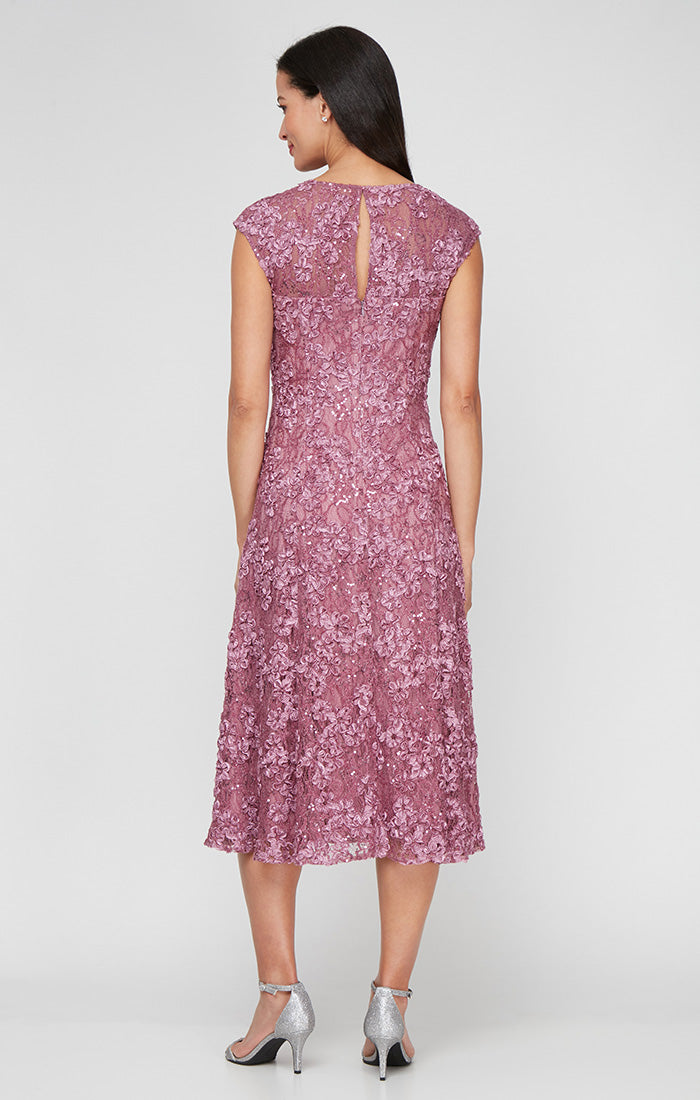 Alex Evenings 81122725 Short Cocktail Midi Lace Dress