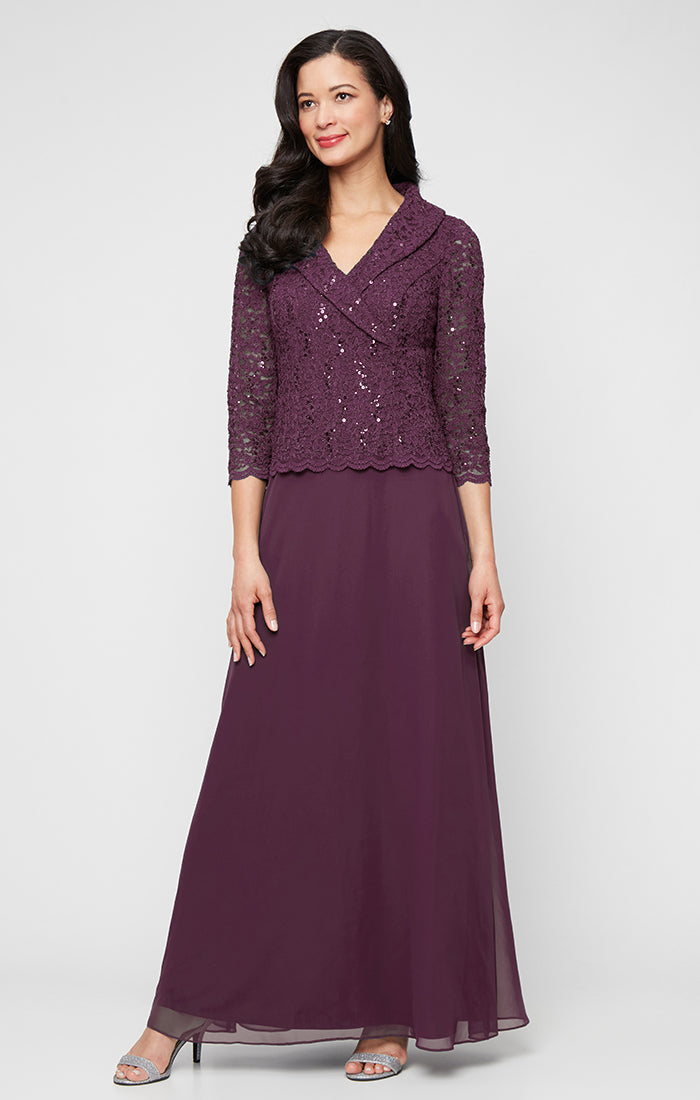 Alex Evenings 82122750 Long Lace Formal Mother of the Bride Petite Dress