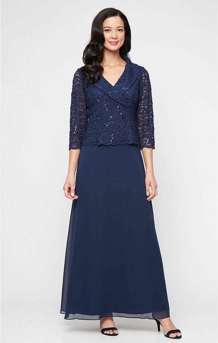 Alex Evenings 82122750 Long Lace Formal Mother of the Bride Petite Dress
