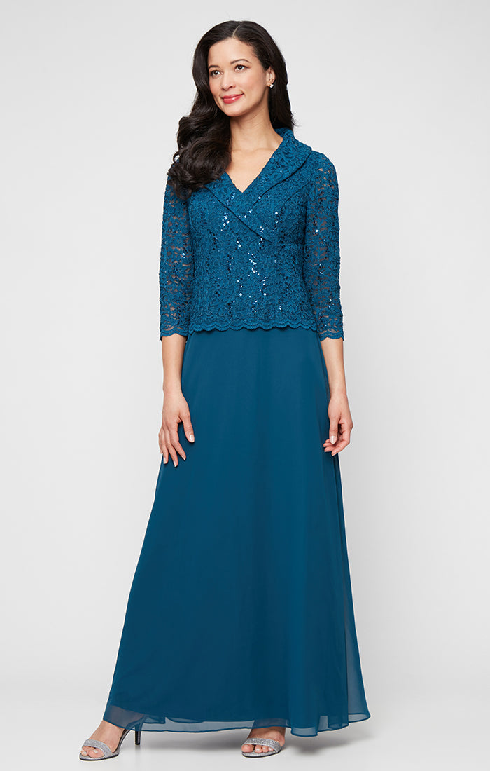 Alex Evenings 82122750 Long Lace Formal Mother of the Bride Petite Dress