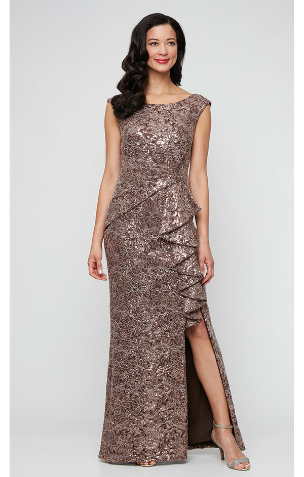 Alex Evenings 81122751 Long Ruffle Formal Lace Evening Dress