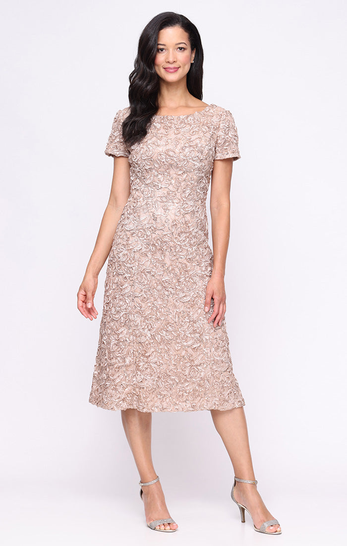 Alex Evenings Women's Boat Neck A-Line Midi Dress - Champagne - 12 Alex Evenings Women's Boat Neck A-Line Midi Dress - Champagne - 12