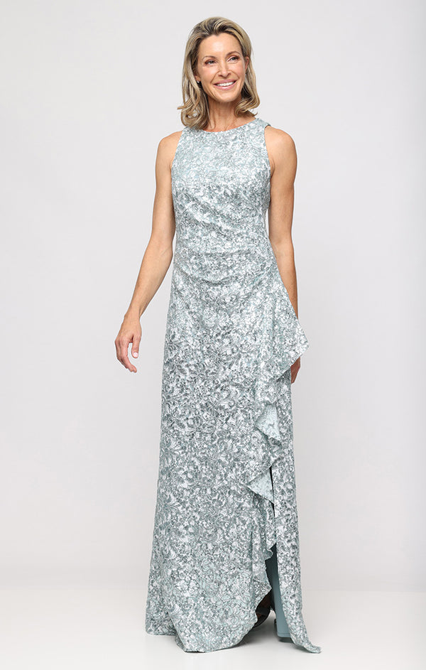 Scoop Neckline Floor-Length Lace Dress with Cascade Detail Skirt Alex  Evenings 82122785