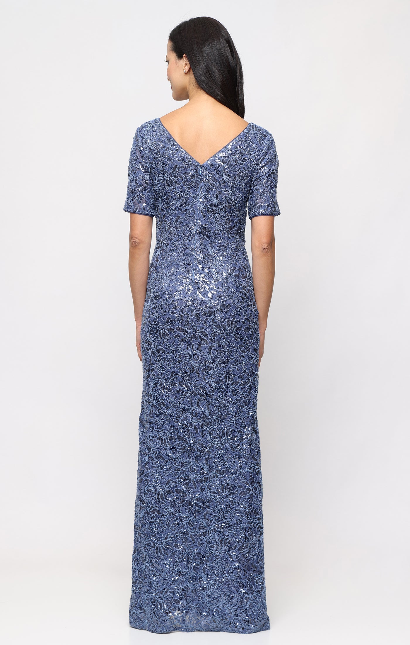 V-Neck Floor-Length Lace Formal Sheath/Column Alex Evenings 81122836