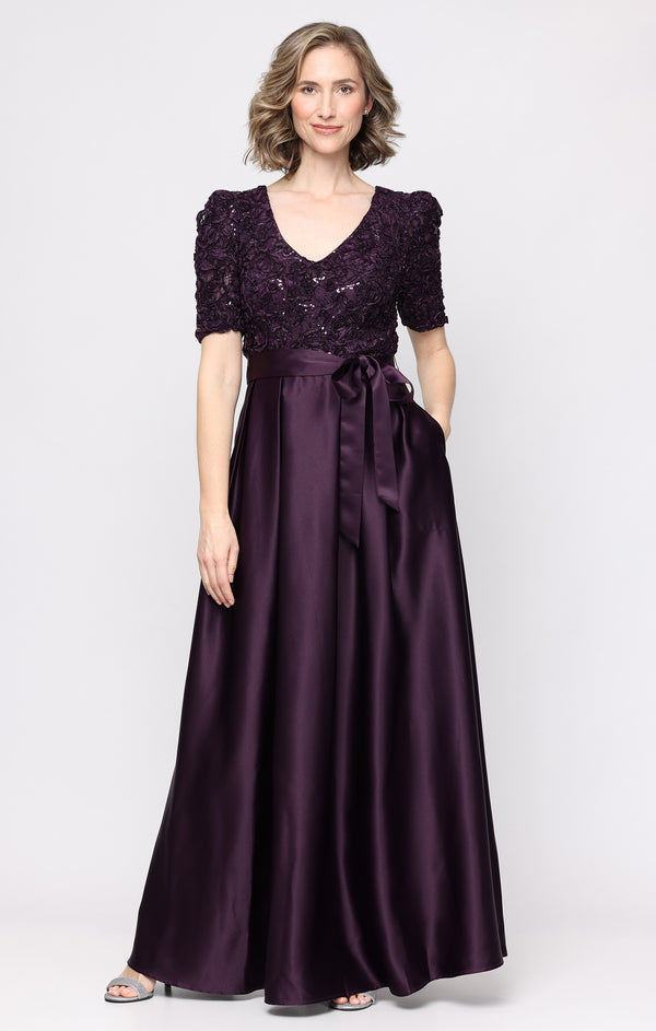 V-Neck Floor-Length Satin Formal A-Line Alex Evenings 82122845