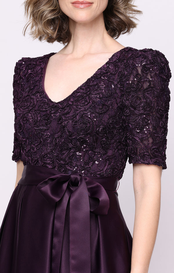 V-Neck Floor-Length Satin Evening A-Line Alex Evenings 81122845