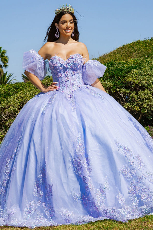 Cinderella Couture 8115J Long Ball Gown 3D Floral Quinceanera Dress