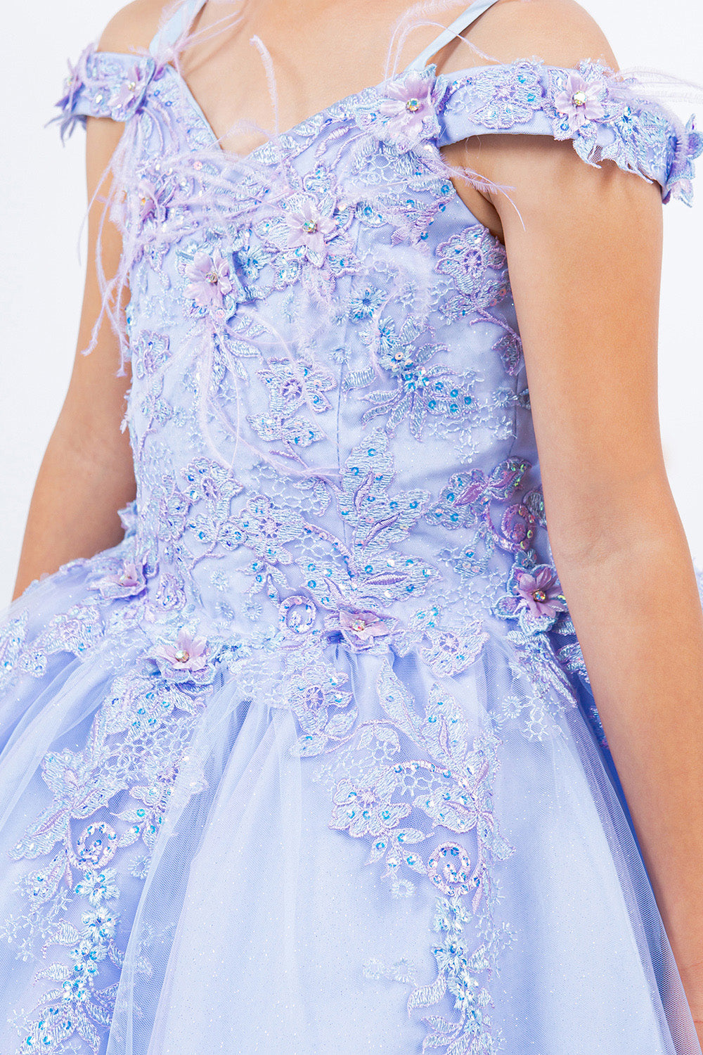 Cinderella Couture 8115 Feather Lace Applique A Line Flower Girl Dress