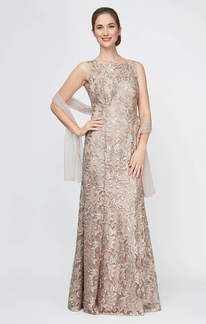 Alex Evenings 82171112 Illusion Floor-Length Lace Formal A-Line