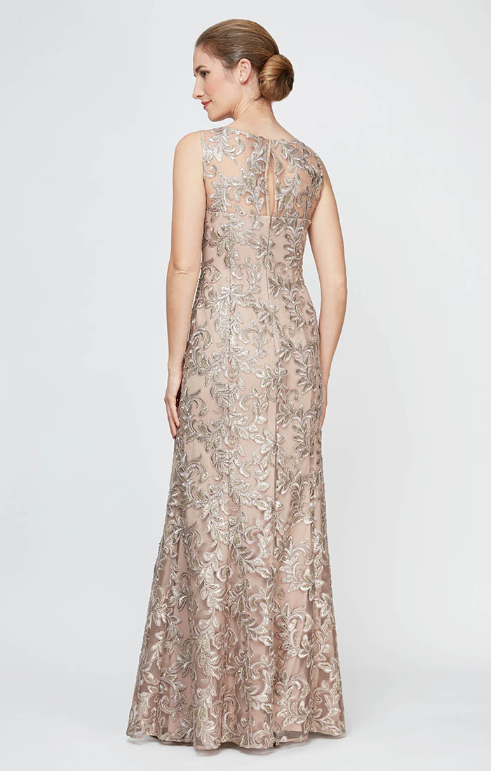 Alex Evenings 82171112 Illusion Floor-Length Lace Formal A-Line