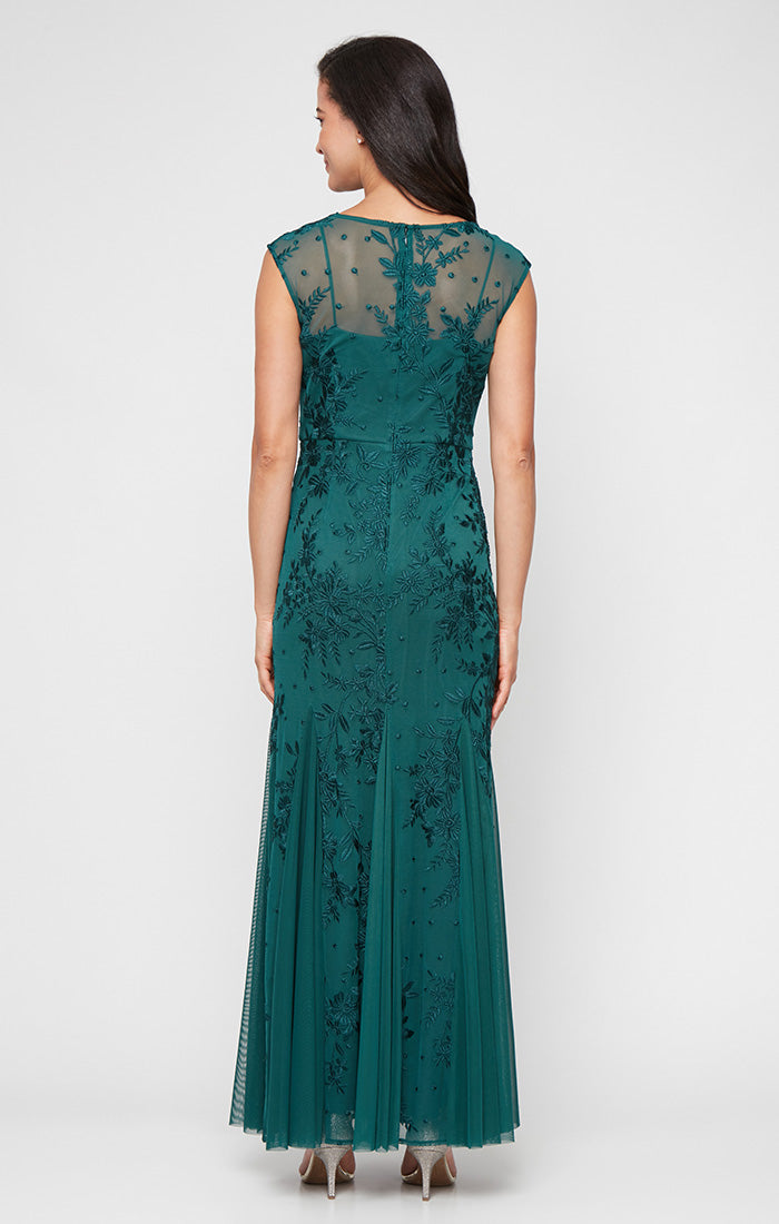 Alex Evenings Petite Kelsey Embroidered Godet Detail Dress PINE / 8P Alex Evenings Petite Kelsey Embroidered Godet Detail Dress PINE / 8P