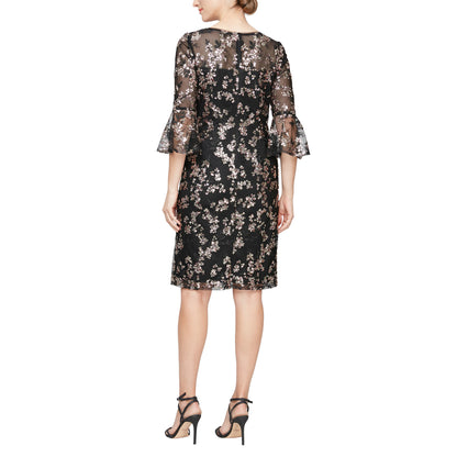 Mother of the Bride Dress Short 3/4 Sleeve Lace Dress Black/Copper