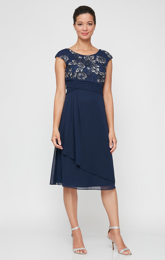 Alex Evenings Embroidered A-Line Dress NAVY SILVER / 8