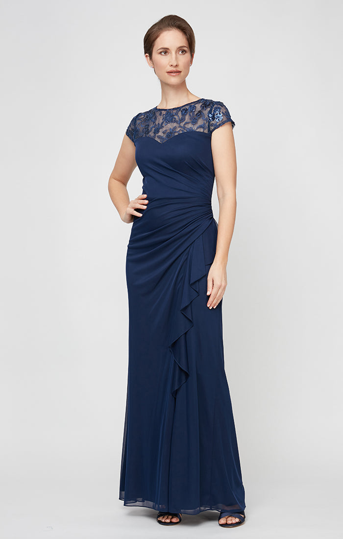 Alex Evenings Women's Long Cascade Detail Dress, Navy Blue, 16 Alex Evenings Women's Long Cascade Detail Dress, Navy Blue, 16