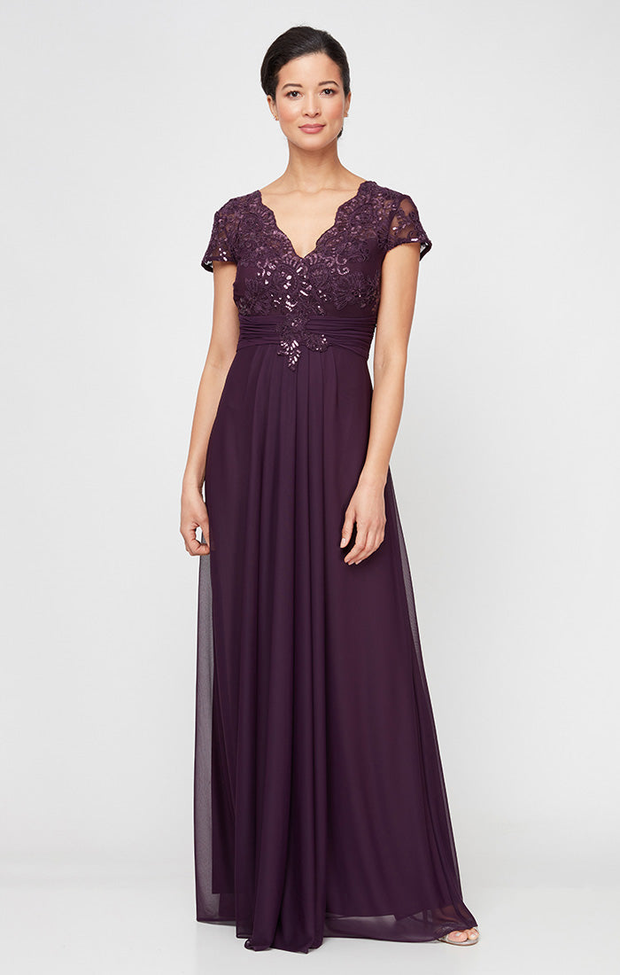 Alex Evenings Long Embroidered A-Line Dress Women's Dress Eggplant : 12 Alex Evenings Long Embroidered A-Line Dress Women's Dress Eggplant : 12