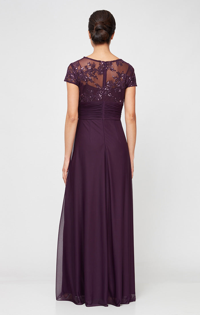 Alex Evenings Long Embroidered A-Line Dress Women's Dress Eggplant : 12 Alex Evenings Long Embroidered A-Line Dress Women's Dress Eggplant : 12