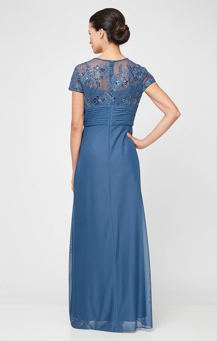 Alex Evenings Petite Sequin Embroidered-Lace Gown - Vintage Blue