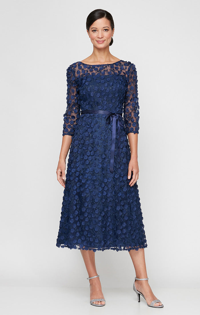 Alex Evenings 81171700 Formal 3D Tea Length Mother of the Bride Dress