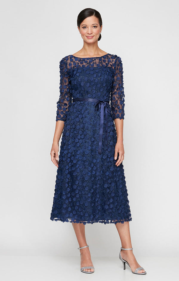 Alex Evenings 81171700 Formal 3D Tea Length Mother of the Bride Dress