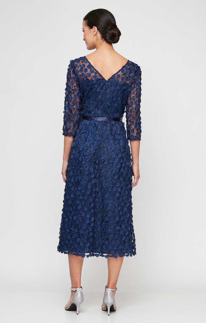 Alex Evenings 81171700 Formal 3D Tea Length Mother of the Bride Dress