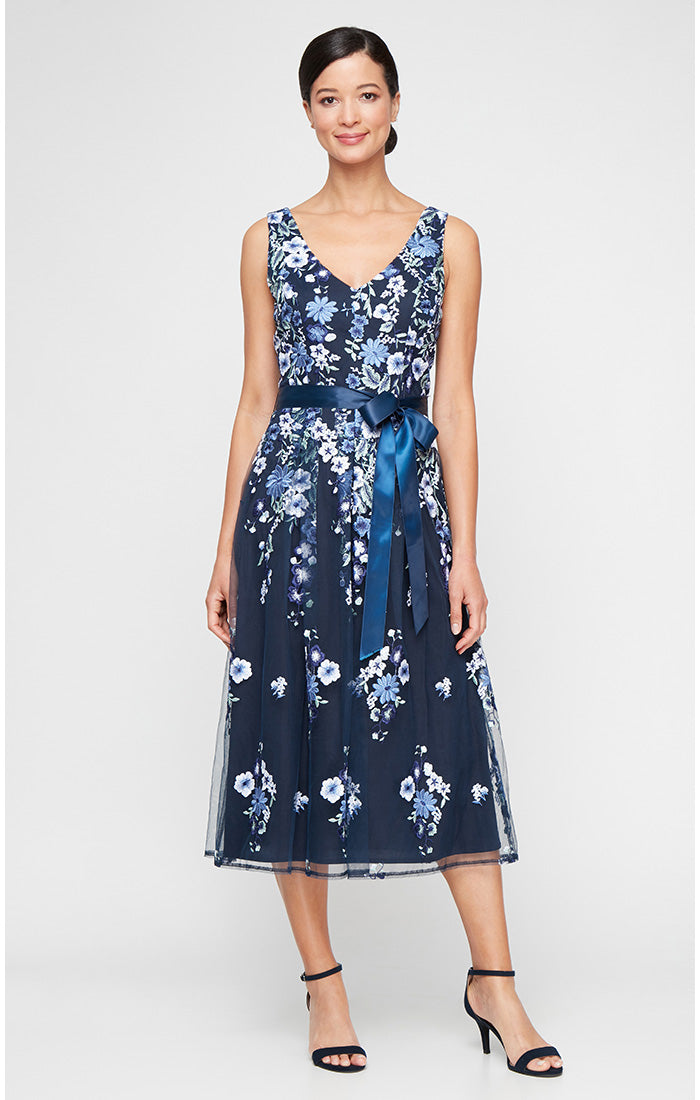 Alex Evenings 81171761 Short Cocktail Midi Length Floral Dress