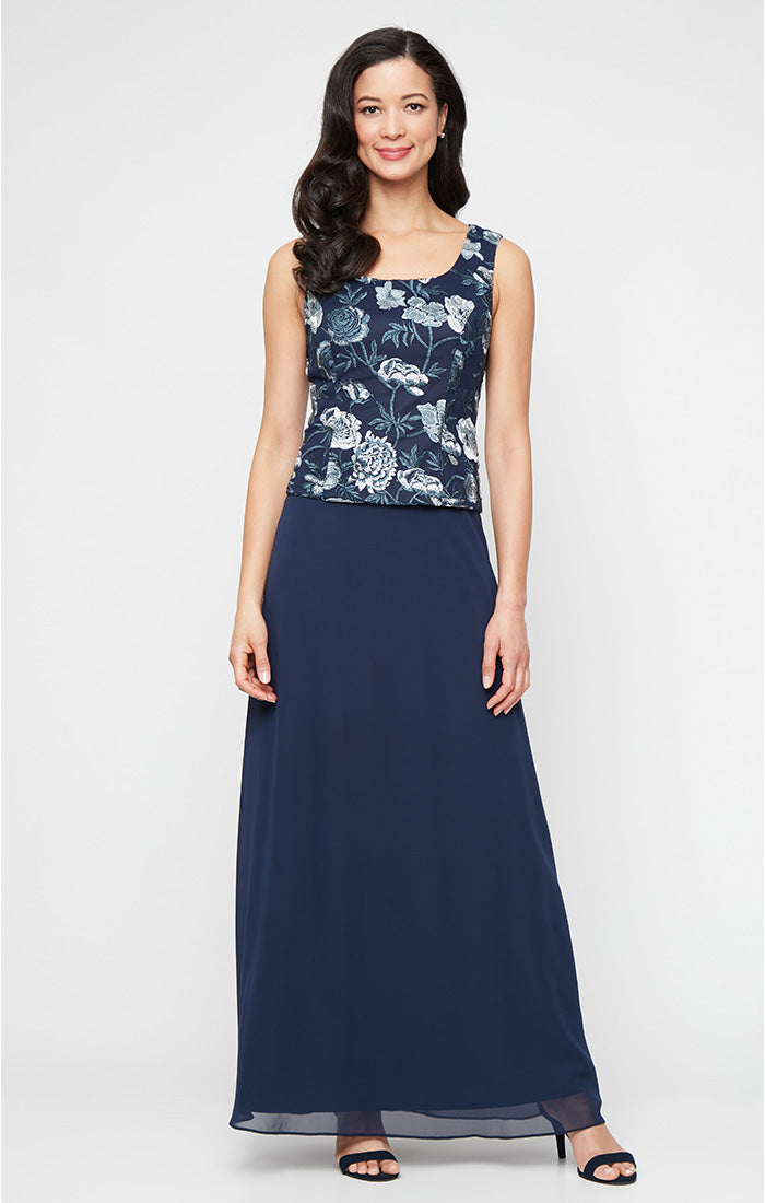 Alex Evenings Petite Stretch Tulle Jacket Dress - Navy Multi Alex Evenings Petite Stretch Tulle Jacket Dress - Navy Multi