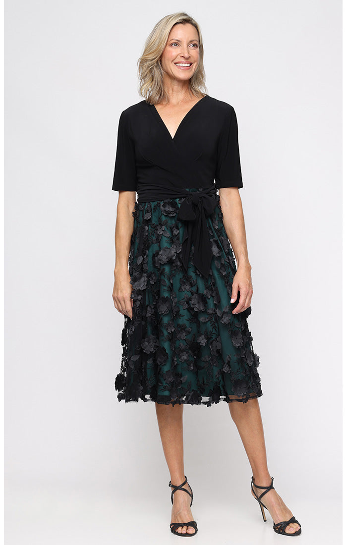 Mother of the Bride Dresses Short Floral A Line Midi Length Cocktail Dress Black Emerald